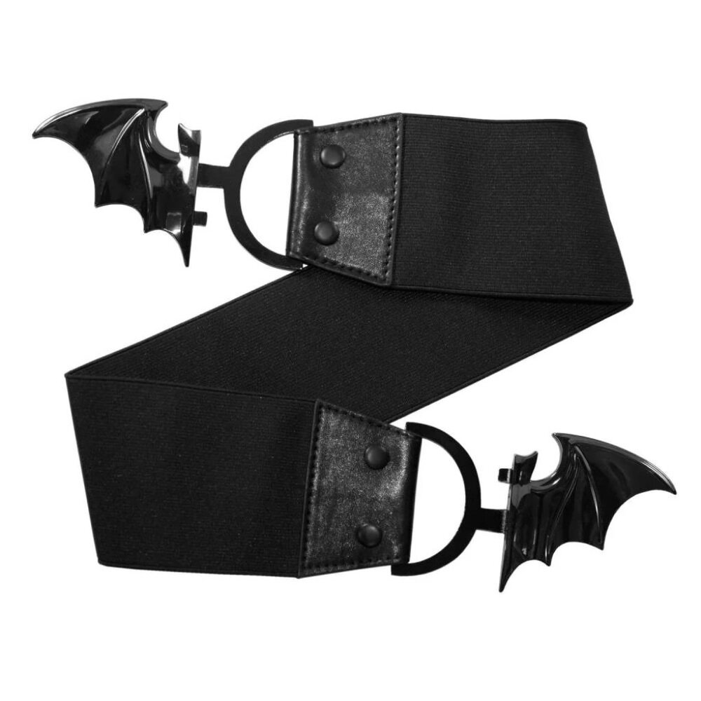 Bat Belt Womens S-M Black Stretchy Elastic Waist Halloween Kreepsville Gothic - Picture 1 of 6